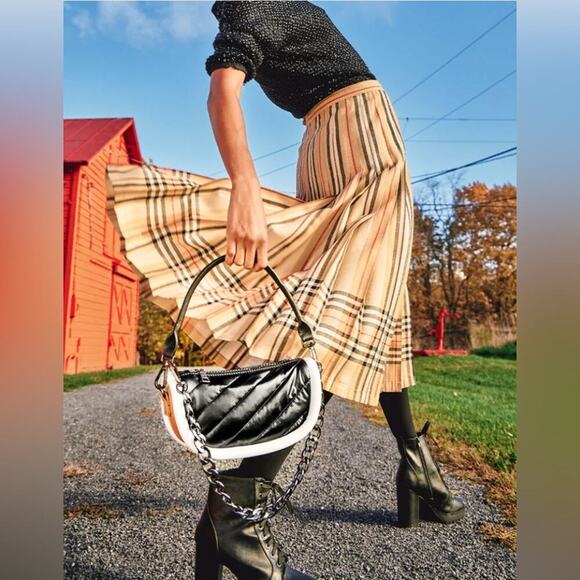 Burberry Vintage icon striped checkered pleated wool midi skirt size S England‎ - Picture 1 of 6